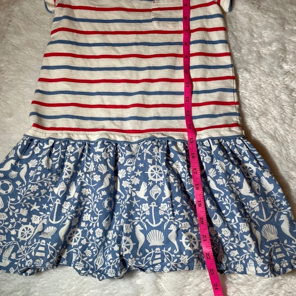 Boden Girls Nautical Striped Mixed Media Dress Blue Red White Sz 5-6YAmericana